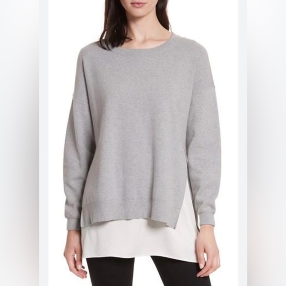 Alice + Olivia quiet luxury minimalist Gray and Cream Sweater